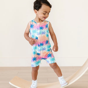Baby Kids Bamboo Pajamas — Cool, Palm, & Collected Shortie Romper — Image 1
