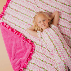Baby Kids Bamboo Pajamas — Bowquet of Roses Ruffled Minky Blanket — Image 1