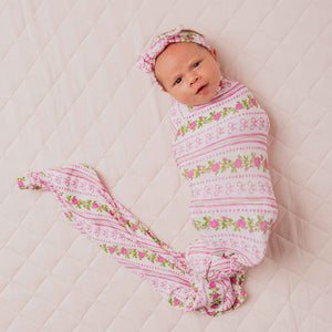 Baby Kids Bamboo Pajamas — Bowquet of Roses Swaddle & Headwrap Set — Image 1