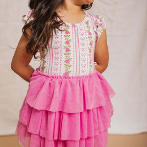 Baby Kids Bamboo Pajamas — Bowquet of Roses Cap Sleeve Tulle Dress & Shorts Set — Image 1