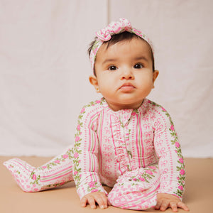 Baby Kids Bamboo Pajamas — Bowquet of Roses Convertible Ruffle Romper — Image 1