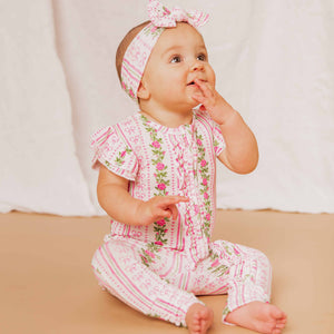 Baby Kids Bamboo Pajamas — Bowquet of Roses Cap Sleeve Romper — Image 1
