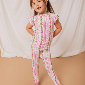 Baby Kids Bamboo Pajamas — Bowquet of Roses Cap Sleeve Pajama Set — Image 1