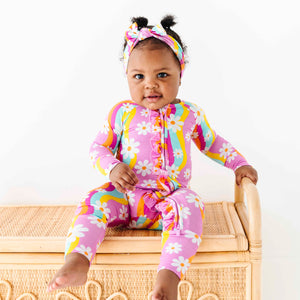 Baby Kids Bamboo Pajamas — Disco Daysies Convertible Ruffle Romper — Image 1
