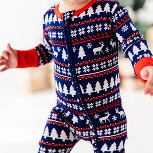 Baby Kids Bamboo Pajamas — Deer Santa Footie — Image 1