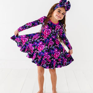 Baby Kids Bamboo Pajamas — Midnight Bloom Girls Dress — Image 1