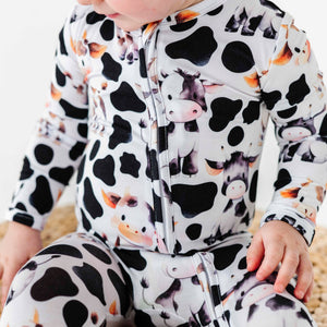 Baby Kids Bamboo Pajamas — In a Good Moo-D Footie — Image 1
