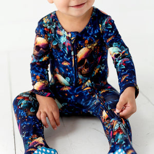 Baby Kids Bamboo Pajamas — Sherlock Bones Footie — Image 1