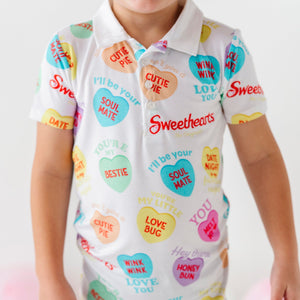 Baby Kids Bamboo Pajamas — Sweethearts® Colorful Candy Heart Bamboo Polo — Image 1