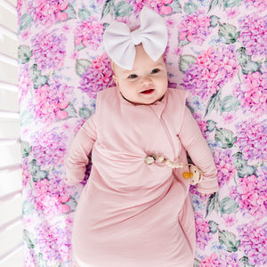 Baby Kids Bamboo Pajamas — You Had Me At Hydrangea Crib Sheet — Image 1