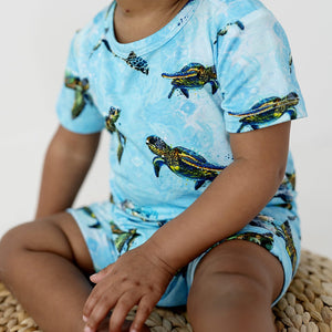 Baby Kids Bamboo Pajamas — Turtley Awesome Shortie Romper — Image 1