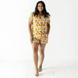 Orange You Sweet Women's Collar Shirt & Shorts Set