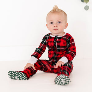 Baby Kids Bamboo Pajamas — You Plaid Me At Hello Footie — Image 1