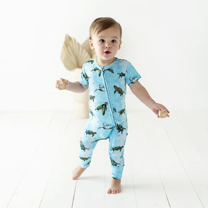 Baby Kids Bamboo Pajamas — Turtley Awesome Romper — Image 1