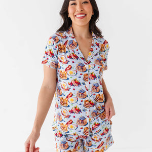 Baby Kids Bamboo Pajamas — Resting Brunch Face Women's Collar Shirt & Shorts Set — Image 1