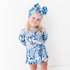 Baby Kids Bamboo Pajamas — My Something Blue Ruffle Dress - Long Sleeves — Image 1