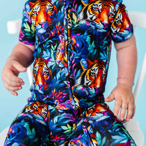 Baby Kids Bamboo Pajamas — Easy Tiger Short Sleeve Romper — Image 1