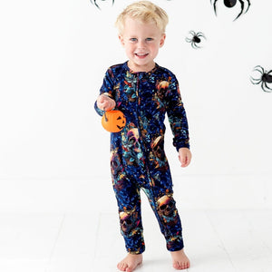 Baby Kids Bamboo Pajamas — Sherlock Bones Romper — Image 1