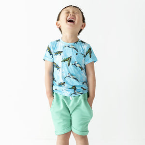 Baby Kids Bamboo Pajamas — Turtley Awesome T-shirt & Shorts Set — Image 1