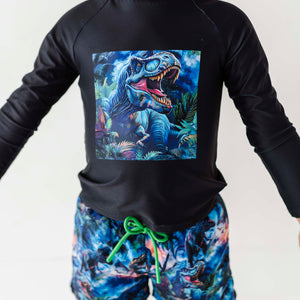 Baby Kids Bamboo Pajamas — Rex-tra Wild Long Sleeve Rash Guard — Image 1