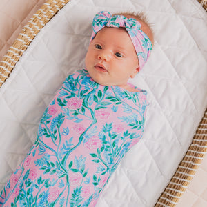 Baby Kids Bamboo Pajamas — Botanically Speaking Swaddle & Headwrap Set — Image 1