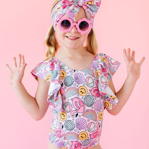 Baby Kids Bamboo Pajamas — Could've Pooled Me Ruffle Sleeve Girls One Piece Swimsuit — Image 1