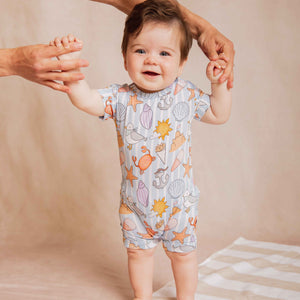 Baby Kids Bamboo Pajamas — Crabby & Cute Shortie Romper — Image 1
