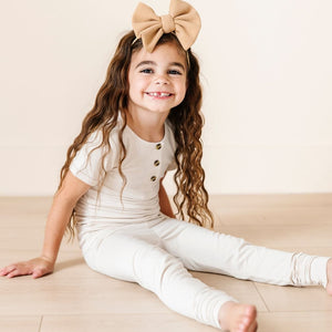 Baby Kids Bamboo Pajamas — Cream Puff Short Sleeve Two-Piece Button Set — Image 1
