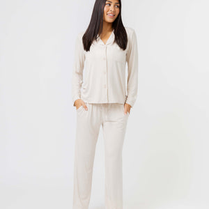 Baby Kids Bamboo Pajamas — Cream Puff Women's Long Sleeve Collar Shirt & Pants Pajama Set — Image 1