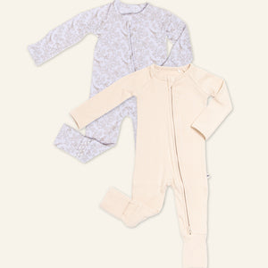 Baby Kids Bamboo Pajamas — Cream Puff + Branching Out Convertible Rompers Bundle — Image 1