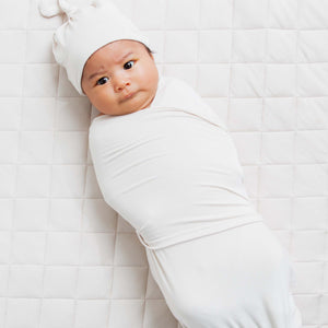 Baby Kids Bamboo Pajamas — Cream Puff Swaddle & Beanie Set — Image 1