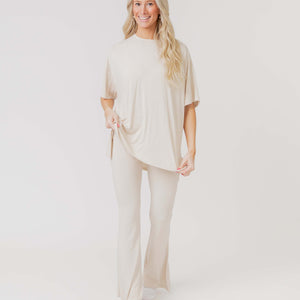 Baby Kids Bamboo Pajamas — Cream Puff Women's Oversized T-Shirt & Flare Leggings Set — Image 1