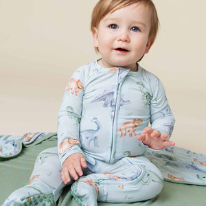 Baby Kids Bamboo Pajamas — Cuddle-saurus Convertible Romper — Image 1