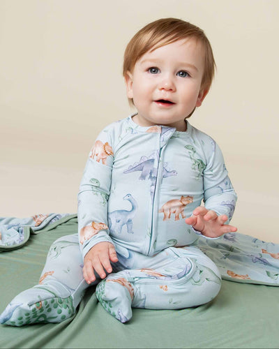 Baby Kids Bamboo Pajamas — Cuddle-saurus Convertible Romper — Image 1