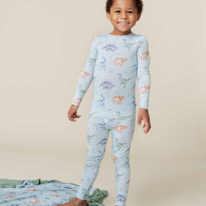 Baby Kids Bamboo Pajamas — Cuddle-saurus Long Sleeve Pajama Set — Image 1