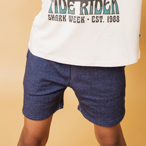 Baby Kids Bamboo Pajamas — Dark Denim Pull-On Shorts — Image 1