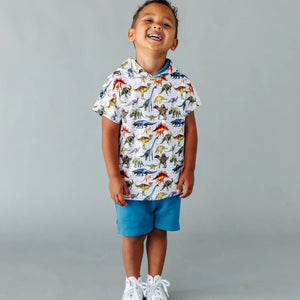 Baby Kids Bamboo Pajamas — Dinomite Hooded Shirt + Short Set — Image 1