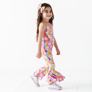 Baby Kids Bamboo Pajamas — Disco Daysies Bell Bottom Jumpsuit — Image 1