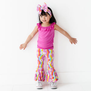 Baby Kids Bamboo Pajamas — Disco Daysies Top & Bell Bottoms Set — Image 1