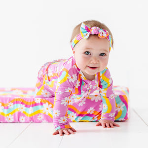 Baby Kids Bamboo Pajamas — Disco Daysies Headwrap — Image 1