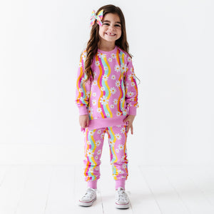 Baby Kids Bamboo Pajamas — Disco Daysies Jogger Set — Image 1