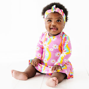 Baby Kids Bamboo Pajamas — Disco Daysies Ruffle Dress — Image 1