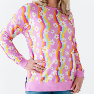 Baby Kids Bamboo Pajamas — Disco Daysies Women's Crew Neck Sweatshirt — Image 1