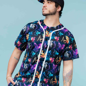 Baby Kids Bamboo Pajamas — Dragon My Heart Men's Button Down Baseball Jersey — Image 1