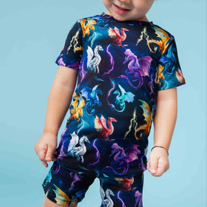 Baby Kids Bamboo Pajamas — Dragon My Heart Short Sleeve Pajama Shorts Set — Image 1