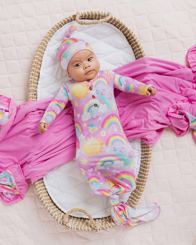 Baby Kids Bamboo Pajamas — Dream in Color Knotted Gown & Beanie Set — Image 1