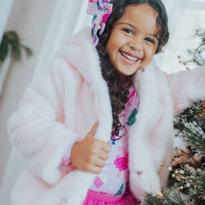 Baby Kids Bamboo Pajamas — Fur Jacket with Hood - Light Pink — Image 1