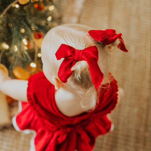 Baby Kids Bamboo Pajamas — Red Velvet Woven Piggy Clip — Image 1