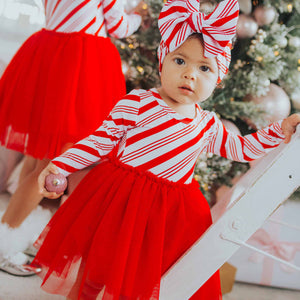 Baby Kids Bamboo Pajamas — Candy Cane Tulle Bamboo Dress — Image 1