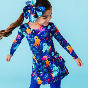 Baby Kids Bamboo Pajamas — Drop It Like It's Haunt Girls Top & Tights Set — Image 1